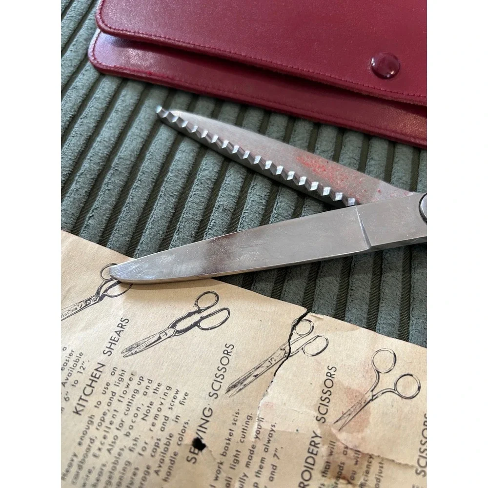 Vintage‎ Wiss Pinking Shears with Red Leather Case - Vintage Sewing Scissors